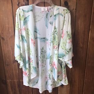 Ember Lightweight Floral Cover Up Cardigan Kimono Size L Open Front Drape